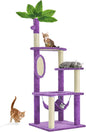 55 Inch Large Cat Tree Tower for Indoor Cats with Hammock Green Leaves Sisal Scratching Post, Plush Hang Ball Play Furniture for Kittens & Adult Cats, New Purple