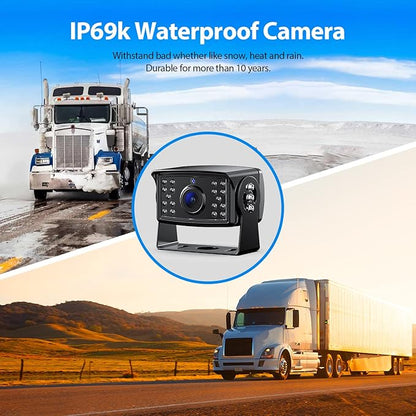 10" HD Backup Camera System Kit, Loop Recording Large Monitor with Wired Rear View Camera, IR Night Vision Waterproof Camera with Safe Parking Lines for Bus, Semi-Truck, Trailer, RV, BY104A