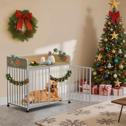 42inch Dog Crate Furniture, Medium Dog Kennel Indoor, Decorative Pet House End Table, Wooden Cage Kennel Indoor, Heavy Duty Dogs Crate Furniture for Large and Medium