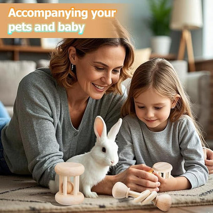 3 Pcs Natural Wooden Bunny Toys, Safe Rabbit Toys for Guinea Pig Chinchillas Hamsters Small Animals Playing Teeth Grinding Indoor Outdoor