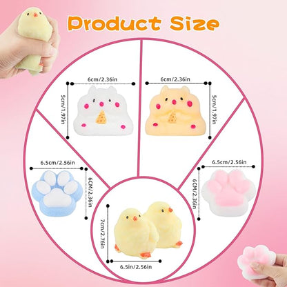 6 Pcs Taba Squishy , Kit Squeeze Toy ,Include Squishies( 2 Cat Paws & 2 Chick,2 Hamster), Soft Stress Relief Squeeze Toy,tress Relief Sensory Toy