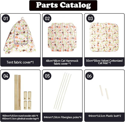 2-in-1 Elevated Cat Tent Cat House, Quick Assembly and Disassembly, Portable Indoor/Outdoor Cute Cat Bed Cave-Butterfly and Flower