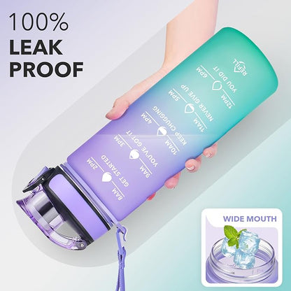 Enerbone Water Bottle, Leakproof BPA & Toxic Free, Motivational Water Bottle with Times to Drink and Straw, Fitness Sports Water Bottle with Strap for Office, Gym, Outdoor Sports