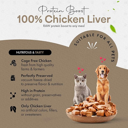 Freeze-Dried Chicken Liver Treats for Cats & Dogs – 100% Human Grade, Single Ingredient, High-Protein, Healthy Snack – No Additives or Preservatives – 1.7oz - Inspected & Tested in USA