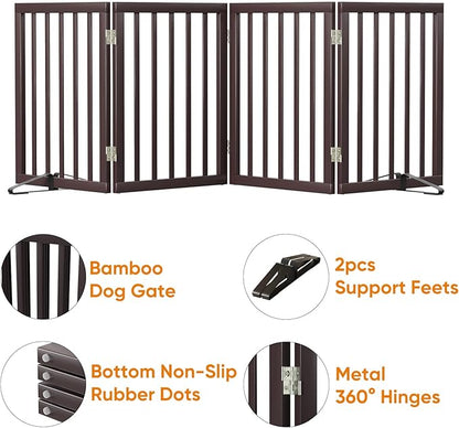 Freestanding Dog Gate Folding Brown Dog Gates for The House Doorways Stairs Pet Gates for Dogs, Doogie Puppy Fence Gate