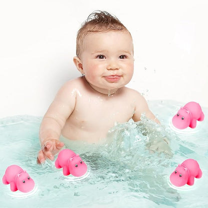 18 Mini Rubber Hippo Toys - PVC Small Animal Models, Pink Hippo Bath Buddy Size 1.1-2.48 inches, Suitable for Children, Party Favors, Bath Toys, and Educational Games.