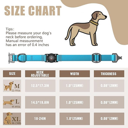 AirTag Dog Collar - Leather Dog Collar with Airtag Holder | IP68 Waterproof AirTag Holder with Metal Buckle, Comfortable GPS Dog Collars Tracker for Medium Large Dogs (Blue, M)