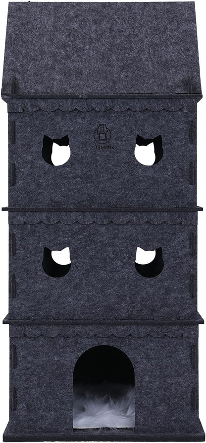 4-Tier Indoor Cat Apartment，Cozy Pet Cat Bed, Hideaway, and Sturdy Cat Castle for Multiple and Large Cats