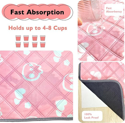 4 Pack Guinea Pig Bedding - Washable Guinea Pig Cage Liners, Waterproof Reusable & Anti Slip Pee Pads Super Absorbent Mats for Small Animals Pet Rabbit Bunny Hamster Rat (Pink, 24 x 18 Inch)