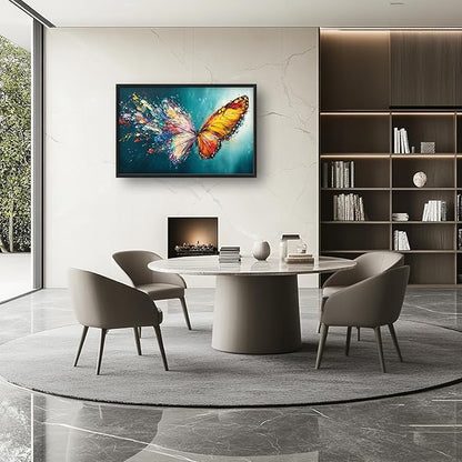 Extra Large Framed Abstract Butterfly Wall Art,Colorful Graffiti Wall Decor,Splashing Wings Pictures for Living Room,Canvas Print Painting Modern Artwork Bedroom Office Bathroom Home Decor 36L x24W