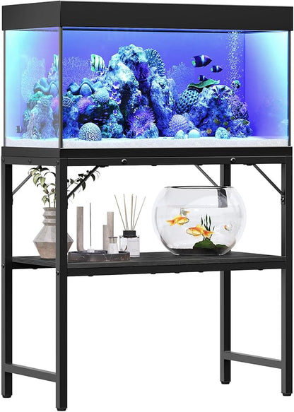 30 Gallon Fish Tank Stand, Aquarium Stand with 2-Tier Storage Shelves, Heavy Duty Breeder Turtle Terrarium Stand Rack for Home Office, 30.0" L x 11.8" W x 24.4" H, Black FTBK3001