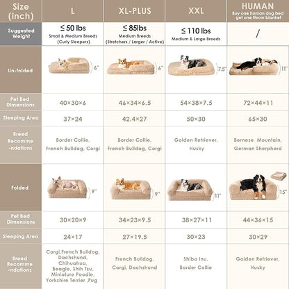 EHEYCIGA Foldable Human Dog Bed, Orthopedic Memory Foam Human Sized Dog Bed, Waterproof Pet Bed for People, Faux Fur Pet Couch for Adult, Camel, 72"x44"x11"