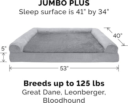 Furhaven Cooling Gel Dog Bed for Large Dogs w/ Removable Bolsters & Washable Cover, For Dogs Up to 125 lbs - Plush & Suede Sofa - Gray, Jumbo Plus/XXL