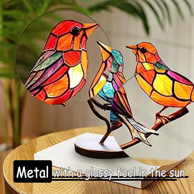 3Birds on a Branch, Metal Desktop Decorations, Home Bird Decorations for Office, Window, Aviary, Garden, Gifts for Bird Lovers, Boxed Set.