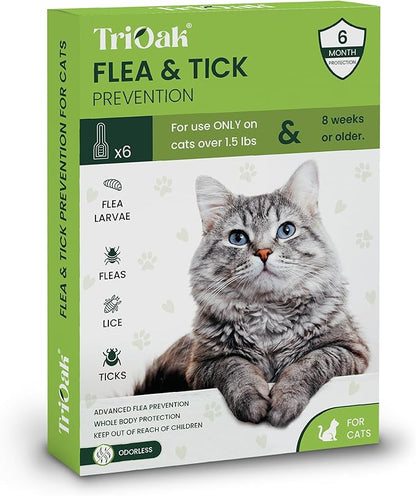 Flea and Tick Prevention for Cats: Flea & Tick Topical for Cats Over 1.5lbs, 6 Dose Flea and Tick Control/Prevention for 6 Months (6 Pack)