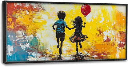 Framed Large Banksy Wall Art for Living Room, Oversized Colorful Graffiti Children Wall Decor, Peaceful Canvas Painting Pictures Modern Artwork Home Decoration for Living Room Bedroom 60"x30"