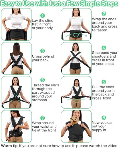 Dog Sling Swaddle Carrier for Small Dog, Cat Front Carriers for Small Pet up to 20lbs, Puppy Pouch with Adjustable Straps, Hands Free Pet Sling, Anti Anxiety Puppy Sling (Black)