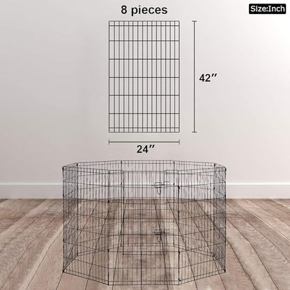 8-Panel Tall Dog Playpen Crate Fence Pet Kennel Play Pen Exercise Cage, 42-Inch, Black