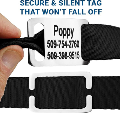 GoTags Reflective Personalized Dog Collar with Nameplate, Adjustable Dog Collar with Custom Engraved Steel Slide On Pet ID Tag, Silent, No Noise Dog Tag for Large Medium or Small (Lavender, Small)
