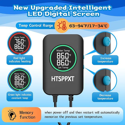 Aquarium Heater, 100W/200W/300W/500W Adjustable Fish Tank Heater with Intelligent Digital LED Controller, Overheating and Out of Water Protection for Freshwater and Saltwater Tanks