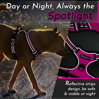 Eagloo Dog Harness for Large Dogs, No Pull Service Vest with Reflective Strips and Control Handle, Adjustable and Comfortable for Easy Walking, No Choke Pet Harness with 2 Metal Rings, Rose Red, L