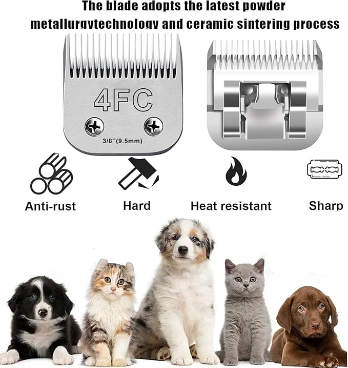 3Pack 4FC Blades for Dog Grooming Blades Compatible with Andis,Oster A5,Wahl km10 Dog Clippers,Detachable Dog Clipper Blade for Dog Cat Horse Animal,Size-#4FC, 3/8-Inch Cut Length (9.5mm)