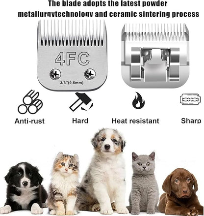 3Pack 4FC Blades for Dog Grooming Blades Compatible with Andis,Oster A5,Wahl km10 Dog Clippers,Detachable Dog Clipper Blade for Dog Cat Horse Animal,Size-#4FC, 3/8-Inch Cut Length (9.5mm)