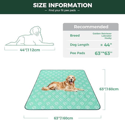 FXW Washable Pee Pads for Dogs, Puppy Pads with Super Absorbent, Specifically Designed for FXW Rollick/Homeplus 24inch 8 Panels Dog Playpen, 63" Square, Green, 1 Pack