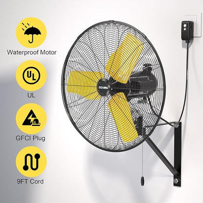 9000 CFM 24" Outdoor Oscillating Wall Fan, High Velocity 3-Speed Waterproof Professional Outdoor Fan, Heavy Duty Industrial Wall Mount Fans for Patio, Commercial, Garage, Warehouse, UL Listed