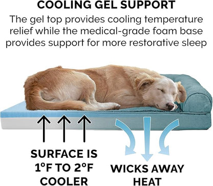 Furhaven Cooling Gel Dog Bed for Large Dogs w/ Removable Bolsters & Washable Cover, For Dogs Up to 125 lbs - Plush & Suede Sofa - Deep Pool, Jumbo Plus/XXL