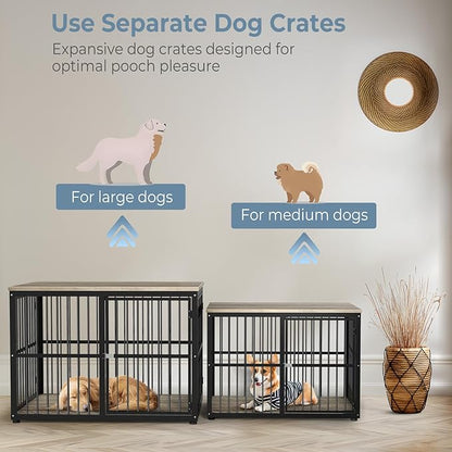 43'' Dog Crate Furniture with 3 Doors, XL Wooden Crate End Table, Heavy Duty Indoor Puppy Cage Kennel for Medium to Large Dogs, Multiple Units Can be Combined