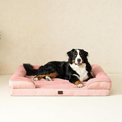 EHEYCIGA Orthopedic Dog Beds for Extra Large Dogs, Waterproof Memory Foam XXL Dog Bed with Sides, Non-Slip Bottom and Egg-Crate Foam Big Pet Couch Bed with Washable Removable Cover, Dusty Pink