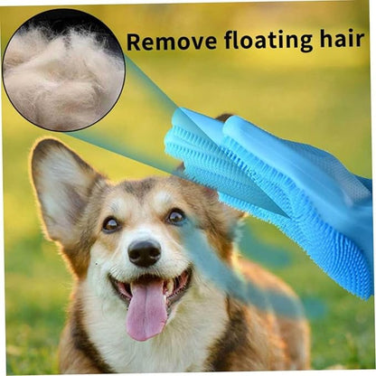 Dog Washing Gloves, Pet Grooming Gloves with Soft Brushes, Bathing and Massaging for Dogs and Cats, Silicone Heat Resistant Cleaning Gloves with High-Density Teeth (Blue)