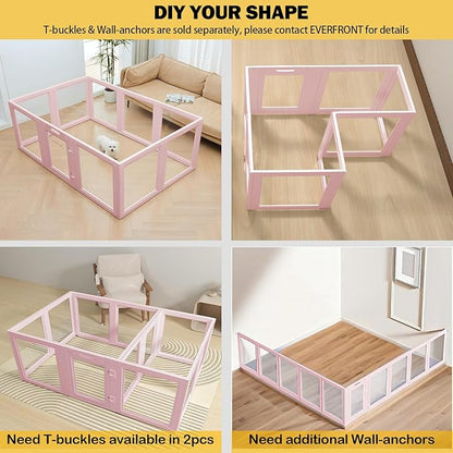 23.6“H 2PCS Extension Kit - Door+Panel, T-Buckles for Compartment, Expandable Clear Dog Play Pen Acrylic Dog Playpen Indoor,for Puppy Cat Bunny Small & Medium Dogs (Pink-23.6" H, 2PCS)