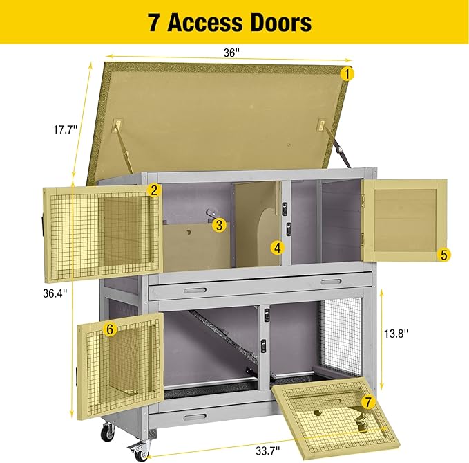 Aivituvin 2-Tier Rabbit Hutch with Tarp Door and Wheels Bunny Cage Indoor Outdoor Guinea Pig Cage Expandable with Pet Playpen 36" L, Grey