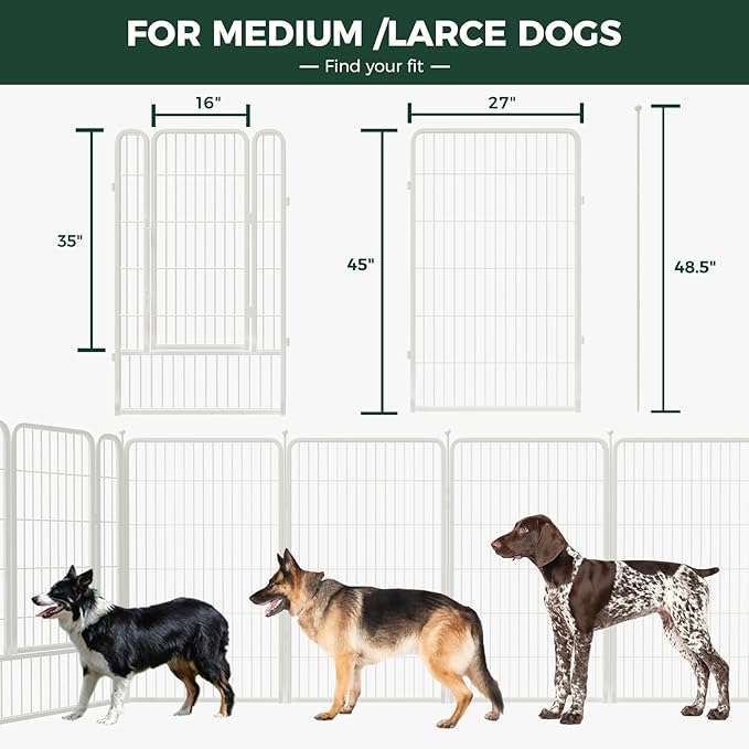 FXW Rollick Unleashed Dog Playpen for Indoor, Yard, RV Camping, 45 inch 16 Panels for Large Dogs, White│Patented