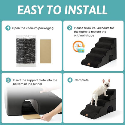 Extra Wide Dog Stairs with Tunnel, Detachable Large Pet Step for Small Medium Dog, Puppy or Cat, Ramp for High Bed, Couch, Sofa or Car, Stable, 19.7x33x22.4 inch, 5 Step, Black