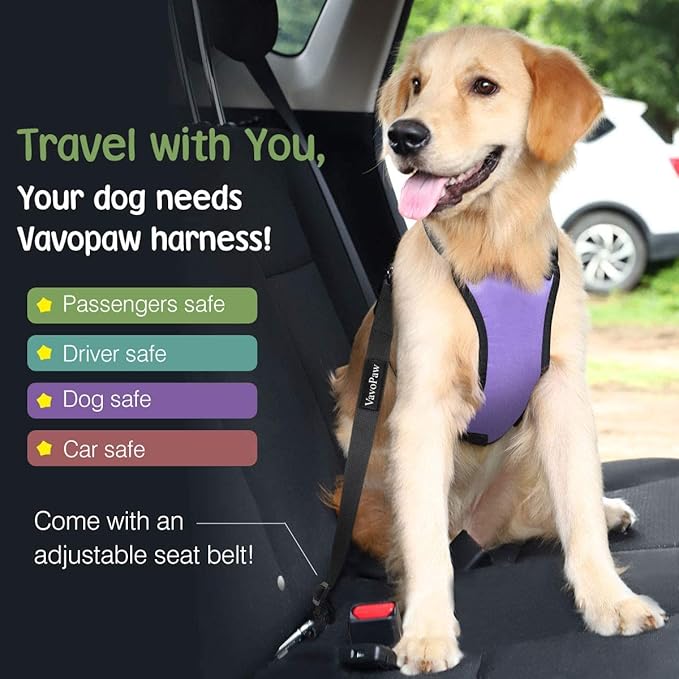 Dog Seat Belt, Safety Vest Dog Car Harness with Adjustable Buckle Dog Seat Belt for Vehicle Nylon Pet Safety Seat Belts Heavy Duty(S, Purple)