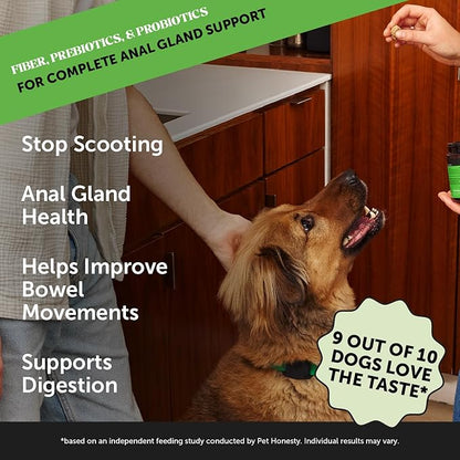 Dog Scoot Stopper - Complete Anal Gland Support with Fiber, Prebiotics & Probiotics - No Scoot for Dogs (90 ct)