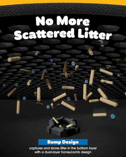 35" x 30" Cat Litter Mat - Ultra-Large Litter Box Mat with Double Layers, Urine-Proof and Non-Slip Litter Trapping Mat, Easy to Clean Kitty Litter Mats for Floor, Scatter Control, Black