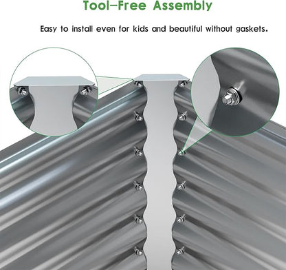 EKX 8x2x2FT Galvanized Raised Garden Bed, Raised Garden Bed Kit-Metal Planter Box Outdoor,Planting for Vegetables, Fruits,Herbs, Flowers-Slive