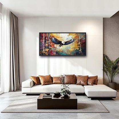 Extra Large Framed Bald Eagle Wall Art,Abstract Colorful Forest Wall Decor,Autumn Fall Forest Pictures for Living Room,Canvas Print Painting Modern Artwork Bedroom Office Home Decor 60L x 30W