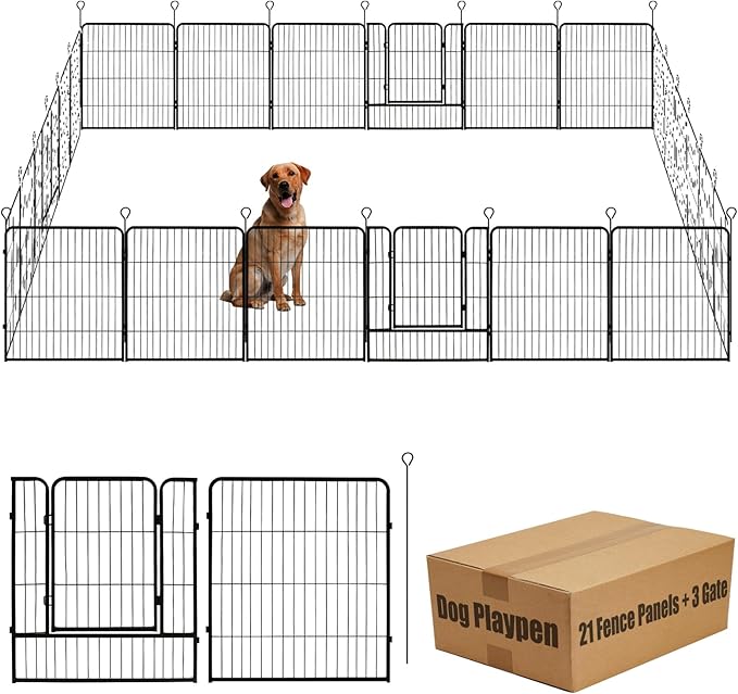Dog Playpen,24 32 40 48 in(H) Pet Fence Outdoor for Rv Camping,Garden Fence Medium Animal Barrie for Yard,11Ft(L)-56Ft(L) Black Metal Temporary Fencing