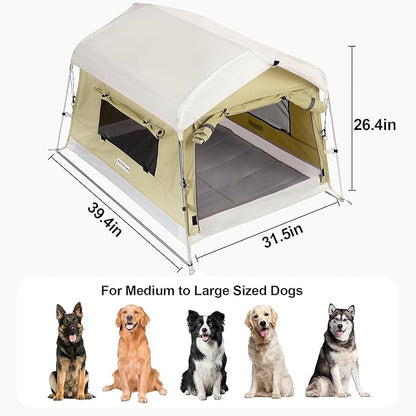 Dog Tent Cotton Fabric, Aluminum Poles and Camping Mat, Outdoor Weatherproof, Dog House Outdoor, Breathable with 2 Side Windows, Portable and Collapsible (Green, Large)