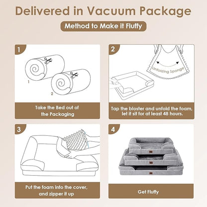 EHEYCIGA Orthopedic Dog Beds for Large Dogs, Waterproof Memory Foam Large Pet Bed with Sides, Non-Slip Bottom and Egg-Crate Foam Dog Couch Bed with Washable Removable Cover, Grey