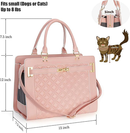Fashion Pet Carrier Dog Cat Carrier Purse Soft-Sided Leather Handbag Pet Tote Bag for Small Dogs Puppy and Cats TSA Airline Approved
