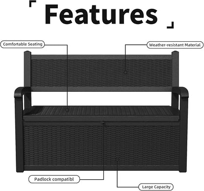80 Gallon Storage Bench Waterproof and Lockable,Deck Box Outdoor Storage Furniture for Patio,Garden,and Porch – Perfect for Storing Garden Tools and Cushions(Black)