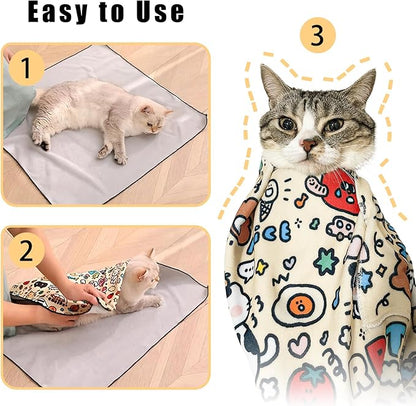35.4" Cat Grooming Wrap,Self-Adherent Cat Wrap for Cutting Nails,Anti-Escape Cat Swaddle Wrap,Multifunctional Anti-Scratch Cat Restraint Wrap for Medicine,Nail Clipping,Ear Cleaning(Within 22lbs)
