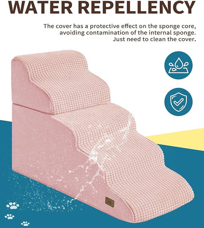 Dog Step for Bed, Dog Stair 5-Step 35D Pet Stair 22.8" H for High Bed or Sofa Non-Slip Balanced Pet Step Indoor, Pink