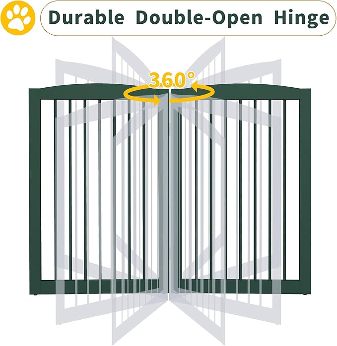 Freestanding Pet Gate for Dogs, Indoor Wooden Dog Gate for House, Foldable Dog Gate for Doorway, Stair, Step Over Pet Puppy Safety Fence Tall, 80 Inch Wide, 4 Panels 32", Green